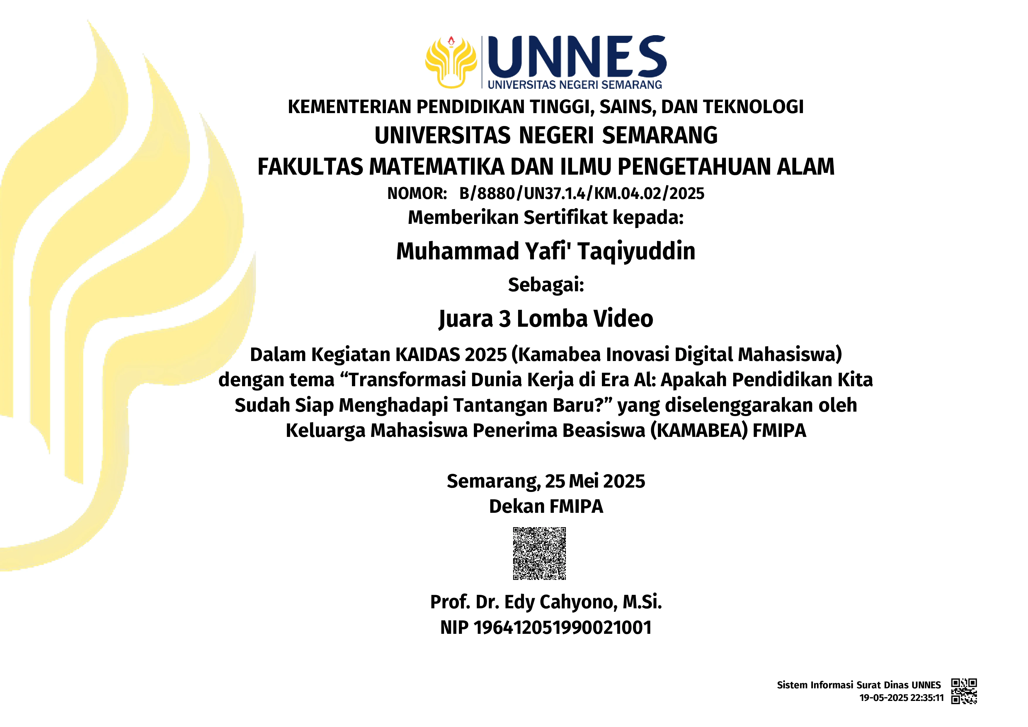 Juara 3 Lomba Video KAIDAS 2025