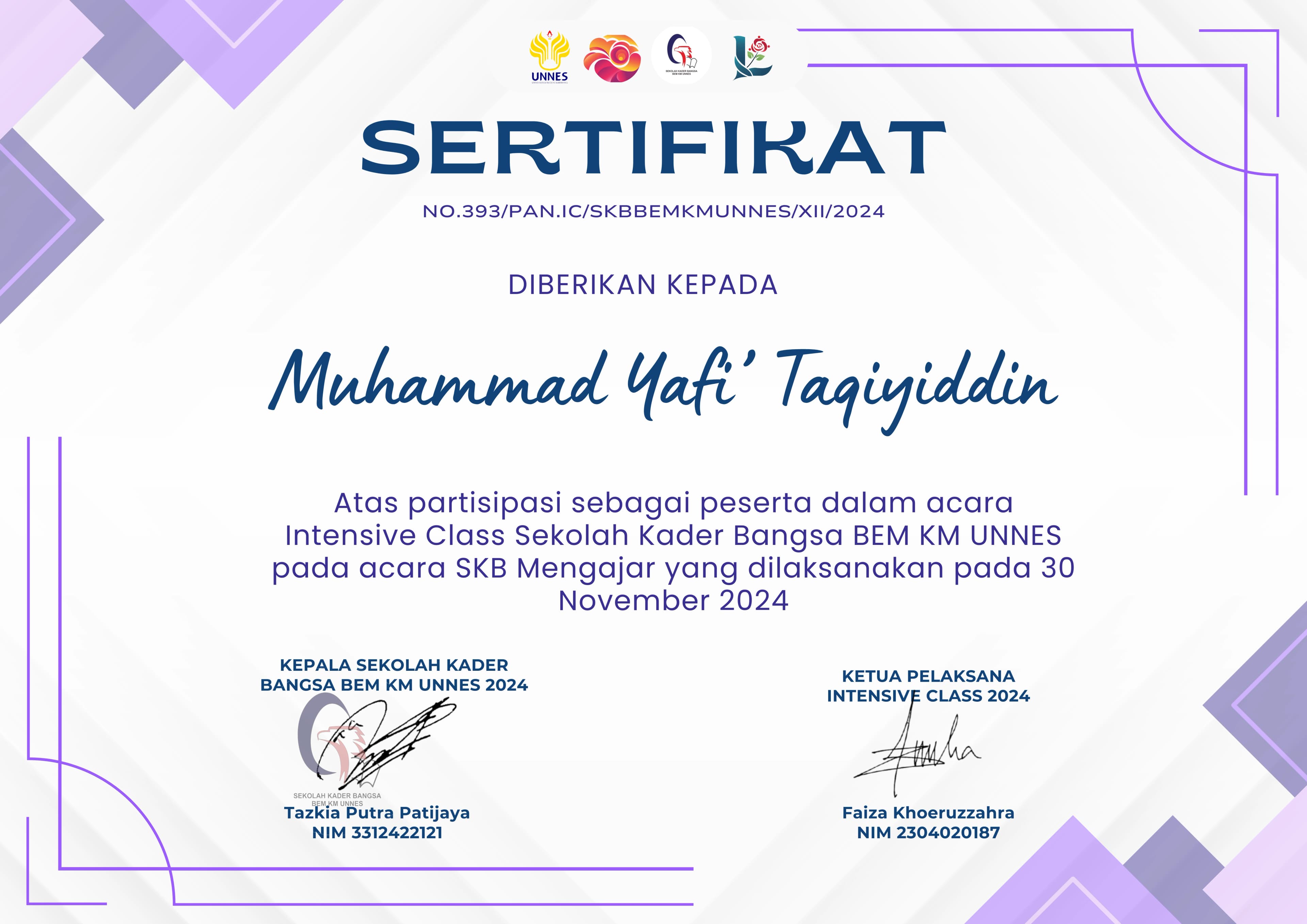 Intensive Class Sekolah Kader Bangsa BEM KM UNNES