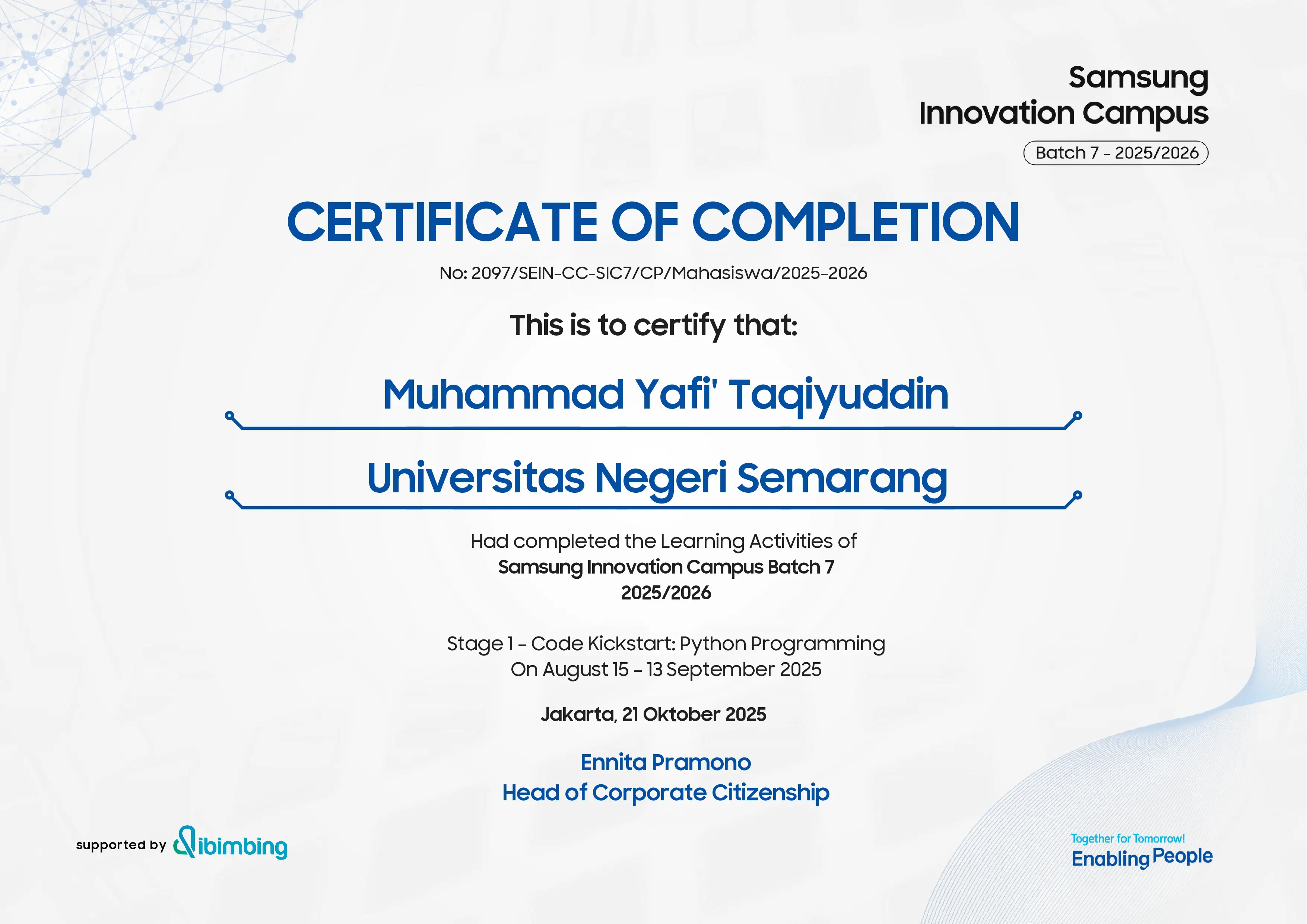 Samsung Innovation Campus Batch 7 - Code Kickstart: Python Programming